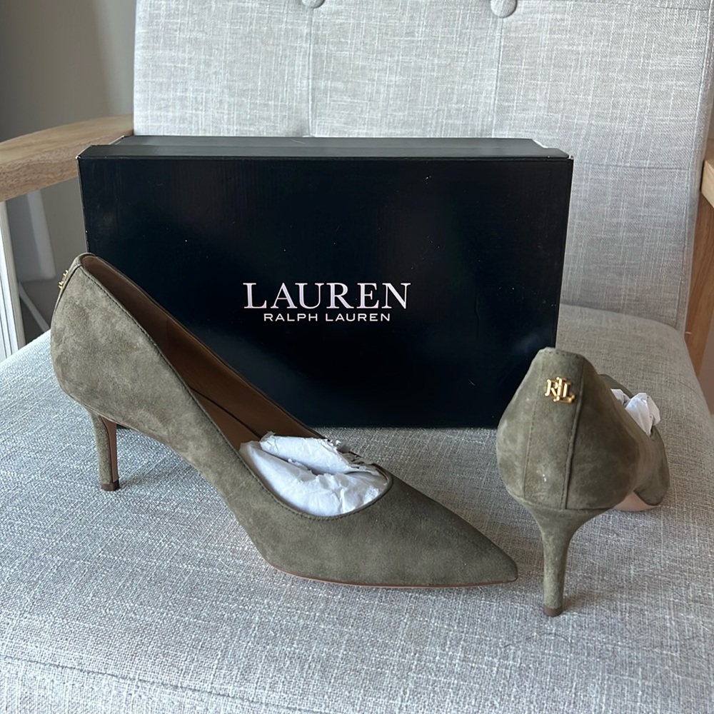 Ralph Lauren dark green suede heels